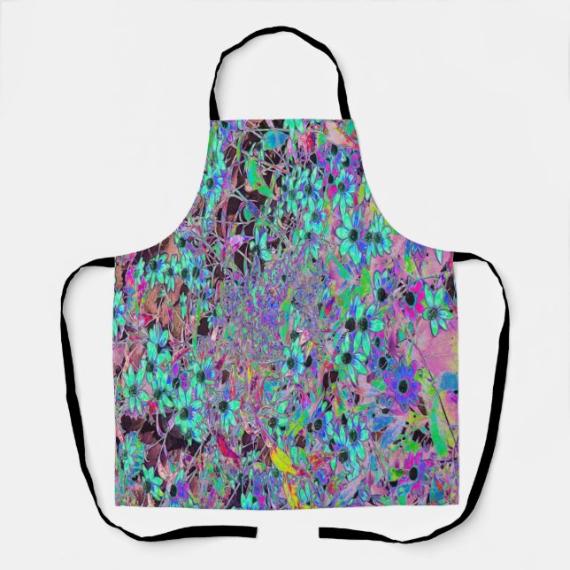 Purple Garden with Psychedelic Aquamarine Flowers Apron (Front)