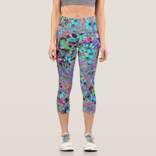 Purple Garden with Psychedelic Aquamarine Flowers Capri Leggings