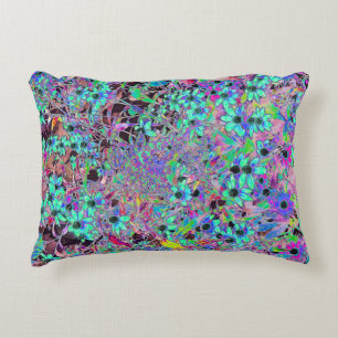 Purple Garden with Psychedelic Aquamarine Flowers Decorative Cushion