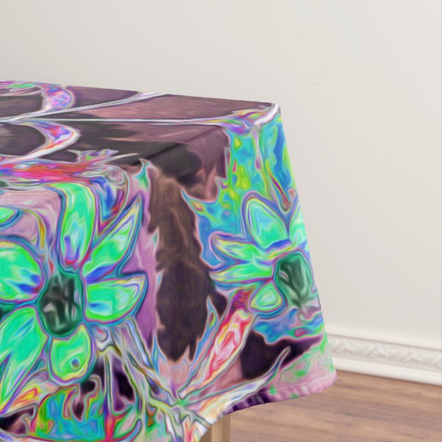 Purple Garden with Psychedelic Aquamarine Flowers Tablecloth (In Situ)
