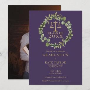 Purple Garland Photo Law School Graduation Party I Invitation