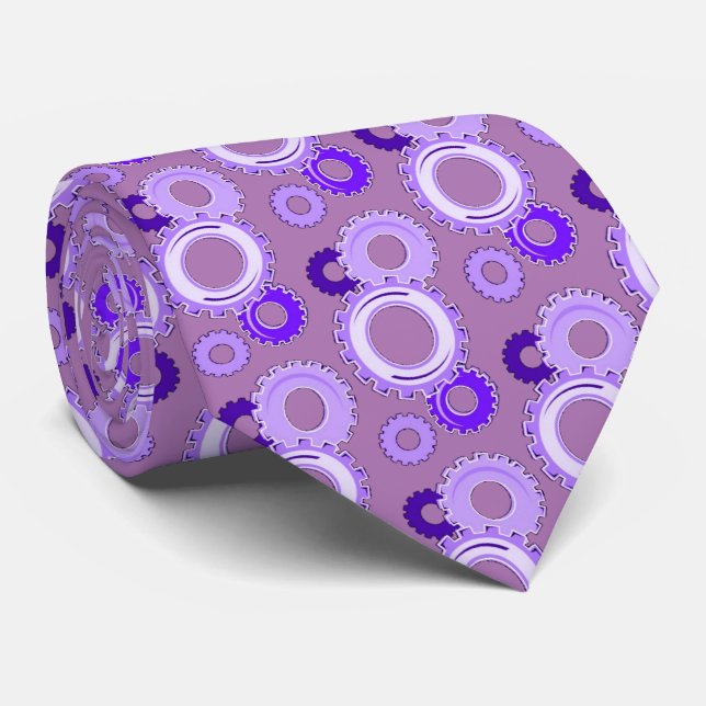 Purple Gears on Lavender  Tie (Rolled)