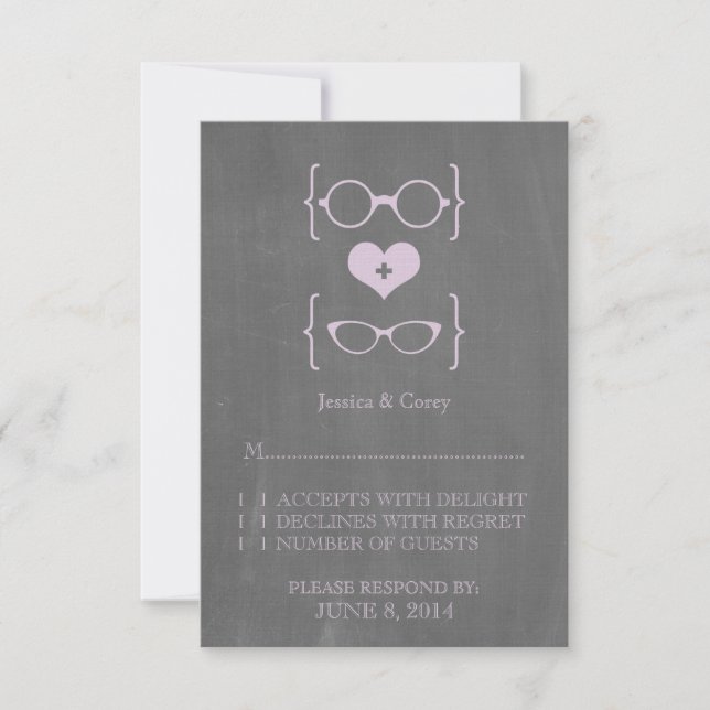 Purple Geeky Glasses Chalkboard Response Card (Front)