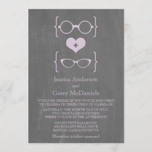 Purple Geeky Glasses Chalkboard Wedding Invite