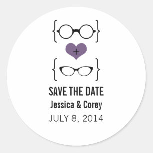 Purple Geeky Glasses Save the Date Stickers