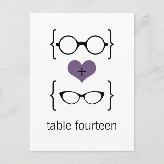 Purple Geeky Glasses Table Number Postcard (Front)