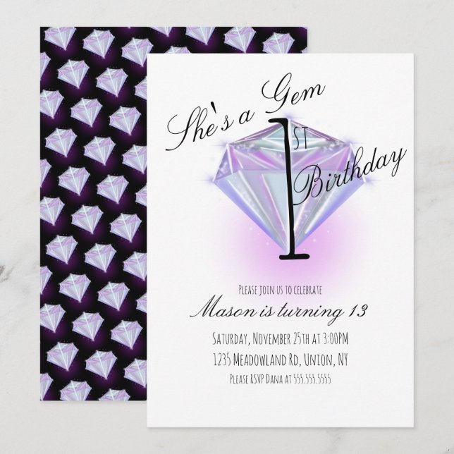Purple Gem Crystal First Birthday Party  (Front/Back)