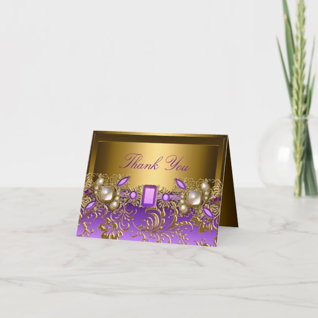 Purple Gem & Pearls Thank You Card (Front)