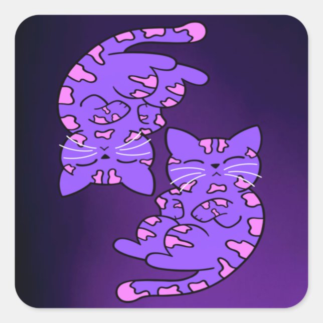 Purple Gemini Kittens Square Sticker (Front)