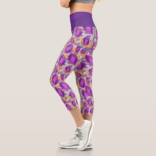 purple gems and perls pattern capri leggings (Left)