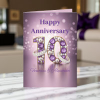 Purple Gems Pearls Rings 10th Wedding Anniversary