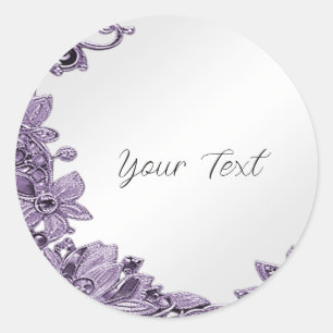 Purple Gemstone Floral Classic Round Sticker