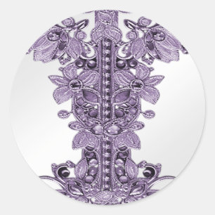 Purple Gemstone Floral Classic Round Sticker