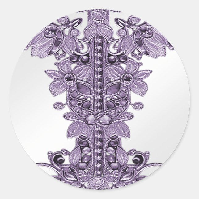 Purple Gemstone Floral Classic Round Sticker (Front)
