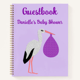 Purple gender neutral Baby Stork Baby Shower Notebook