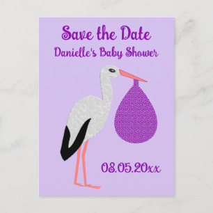 Purple gender neutral Baby Stork Baby Shower Postcard