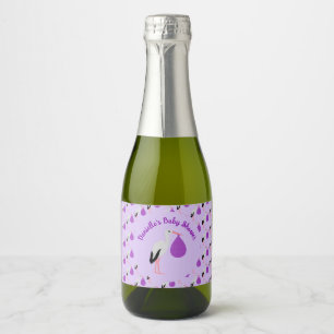 Purple gender neutral Baby Stork Baby Shower Sparkling Wine Label