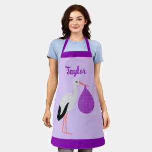 Purple gender neutral Baby Stork Custom Apron