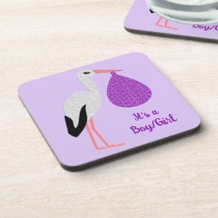 Purple gender neutral Baby Stork Custom Coaster