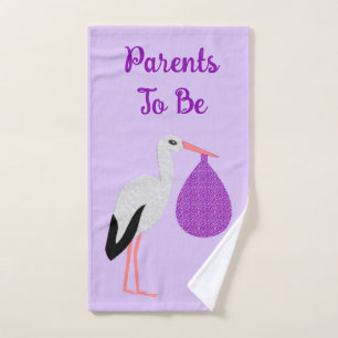 Purple gender neutral Baby Stork Custom Hand Towel