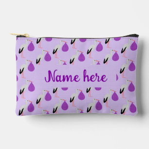 Purple gender neutral Baby Stork Custom Name Accessory Pouch
