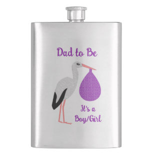 Purple gender neutral Baby Stork Gender Reveal Hip Flask