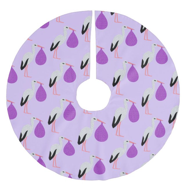Purple gender neutral Baby Stork Patterned Brushed Polyester Tree Skirt (Front)