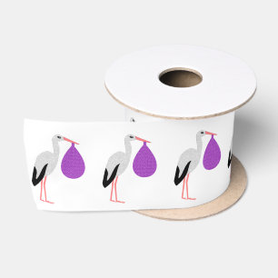 Purple gender neutral Baby Stork Patterned Satin Ribbon