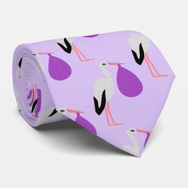 Purple gender neutral Baby Stork Patterned Tie (Rolled)