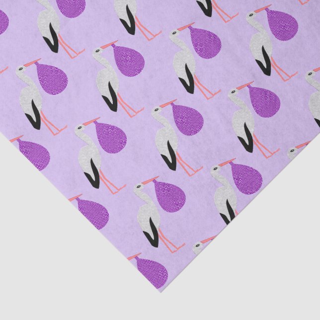 Purple gender neutral Baby Stork Patterned Tissue Paper (Detail)