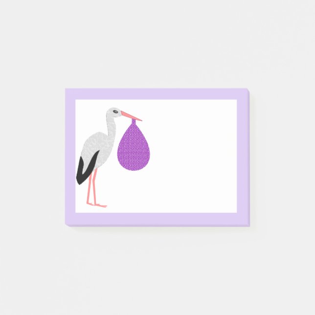 Purple gender neutral Baby Stork Post-it Notes (Front)