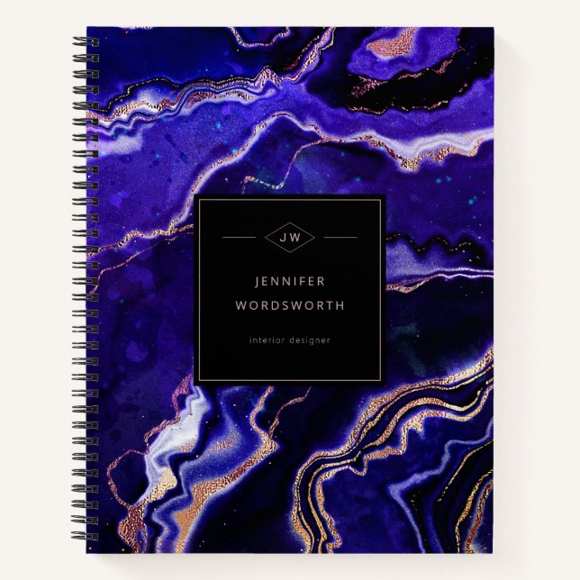 Purple Geode Modern Professional Black Agate Notebook (Front)
