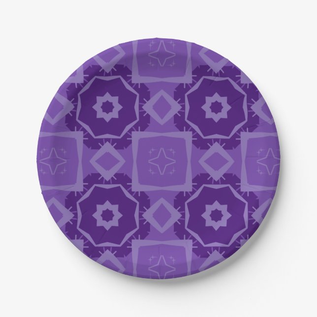 Purple Geometric Abstract Design Paper Plates (Front)