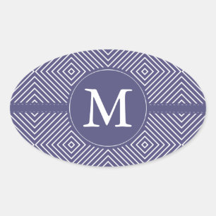 Purple Geometric Abstract Monogram Oval Sticker