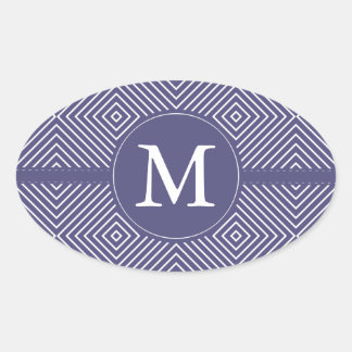 Purple Geometric Abstract Monogram Oval Sticker