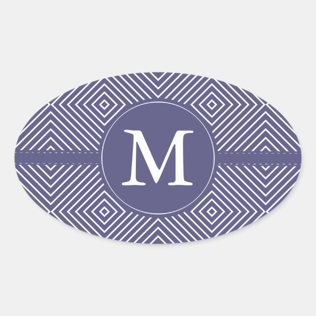 Purple Geometric Abstract Monogram Oval Sticker (Front)
