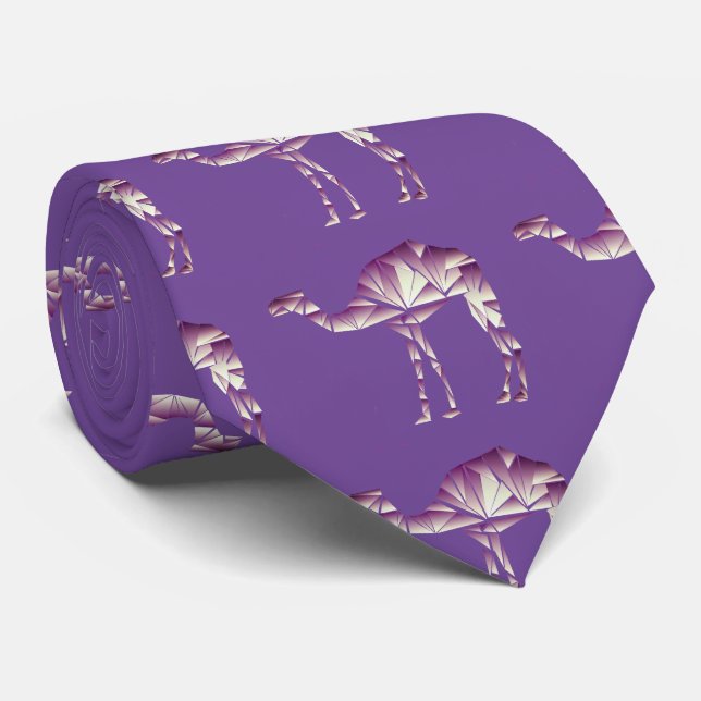 purple geometric camels at night tie (Rolled)