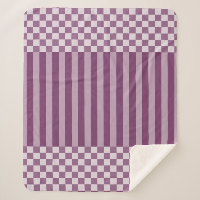 Purple Geometric Checkers & Stripes Sherpa Blanket (Front)