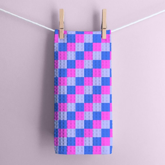 Purple Geometric Chequerboard  Kitchen Towel (Creator Uploaded)