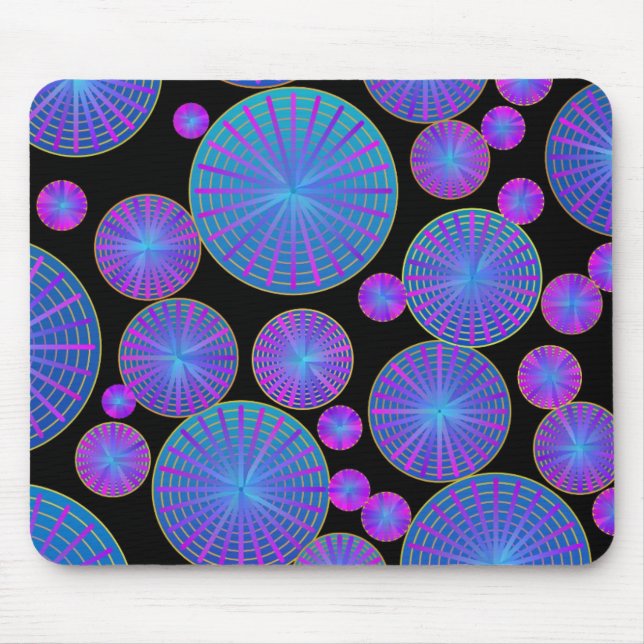 Purple Geometric Circles and Wheels Pattern Mouse Mat (Front)