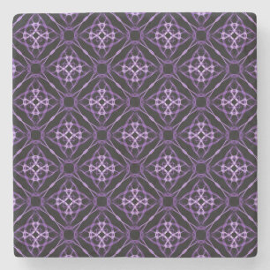 Purple Geometric Diamond Pattern Stone Coaster