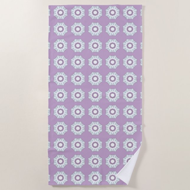 Purple geometric floral patterned  beach towel (Front)