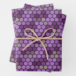 Purple geometric hexagonal mosaic design wrapping paper sheet