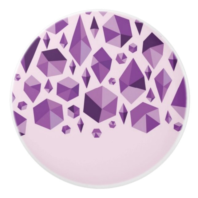 Purple geometric jewel shapes ceramic knob (Front)