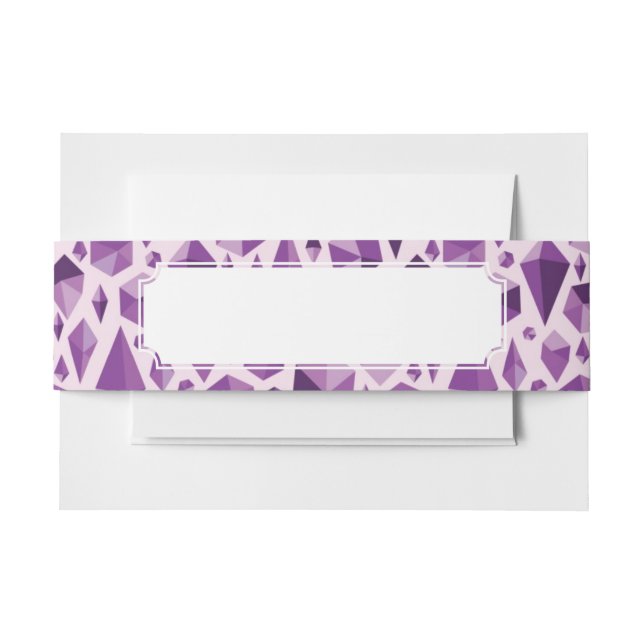 Purple geometric jewel shapes invitation belly band (Front Example)