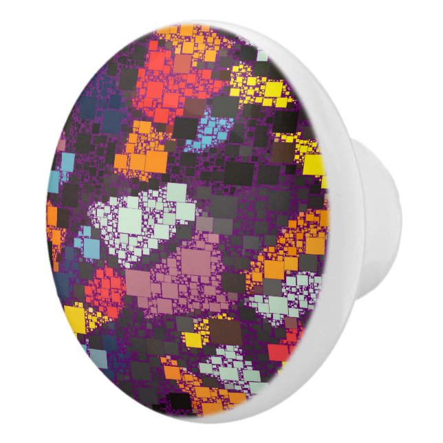 Purple Geometric Outlines Over Colourful Splashes Ceramic Knob (Right)