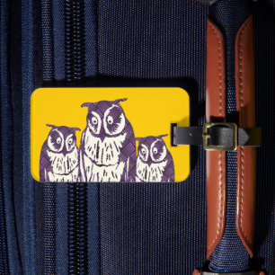 Purple Geometric Owl Family Your Text Here Luggage Tag