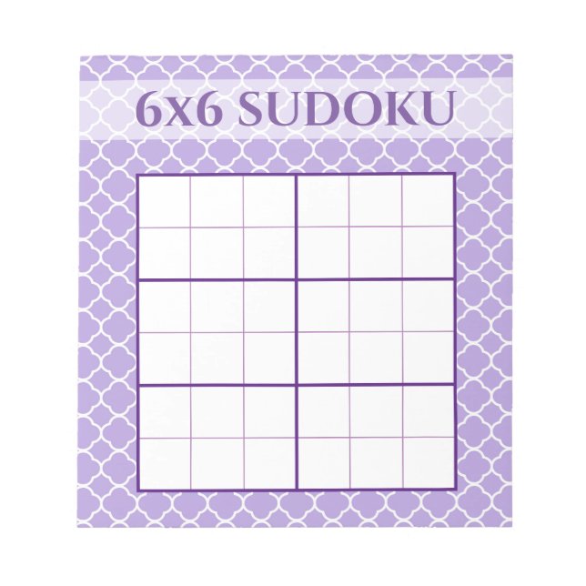 Purple Geometric Pattern 6x6 Sudoku Grid Template Notepad (Front)