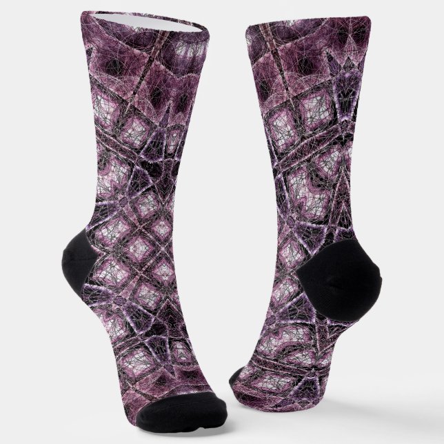 Purple Geometric Pattern with Intricate Symmetry Socks (Angled)