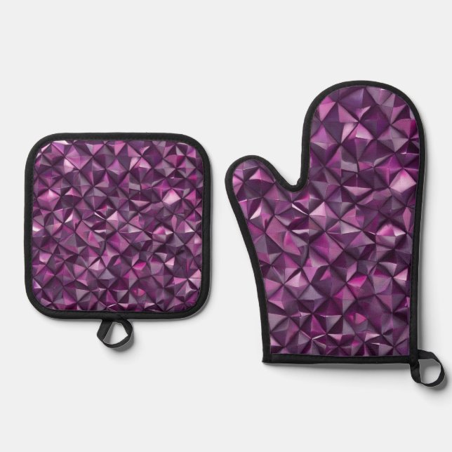 Purple Geometric Polygon Oven Mitt & Pot Holder Set (Front)